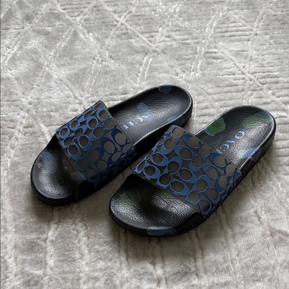 Coach Blue and Black Signature Slide Sandals